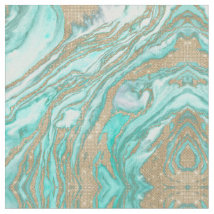 Gold Sequin Glitter Teal Smoky Marble Fabric