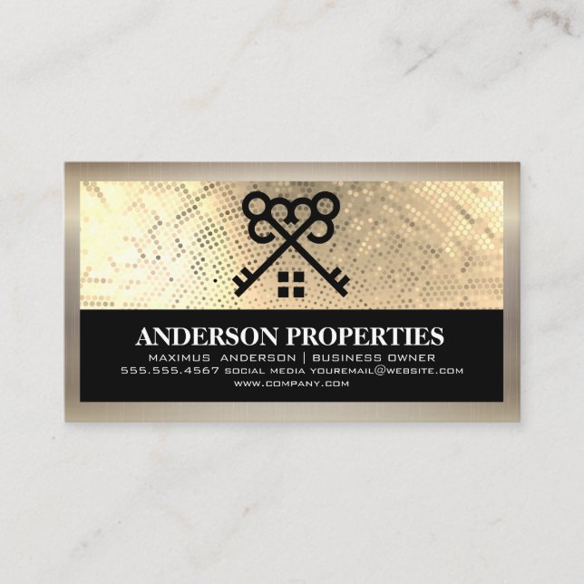 Gold Sequin | Keys and Home Logo | Real Estate Business Card (Front)
