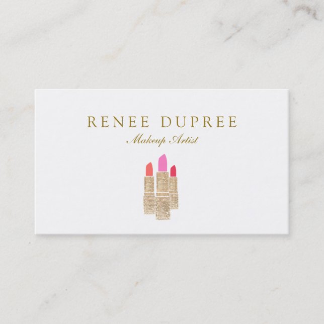 Gold Sequin Lipstick Makeup Artist Beauty Salon Business Card (Front)