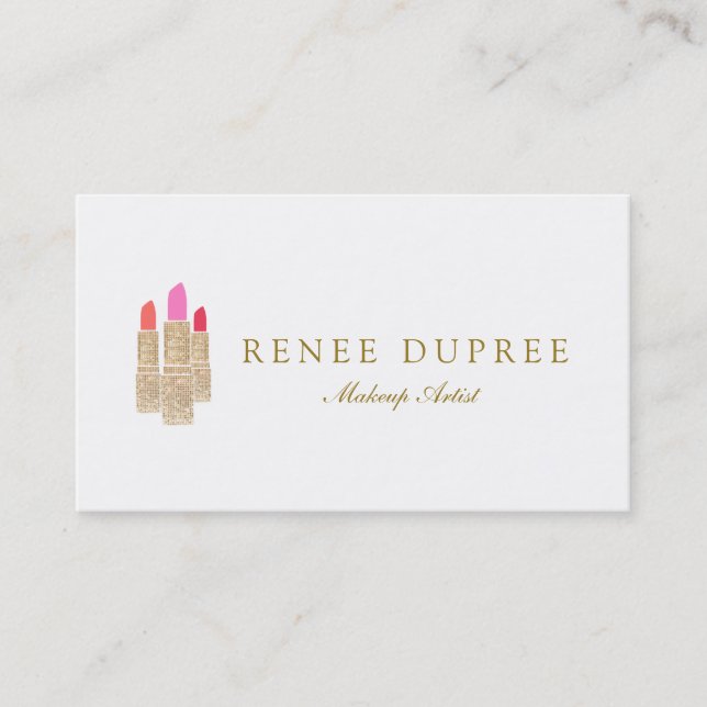 Gold Sequin Lipstick Makeup Artist Beauty Salon Business Card (Front)