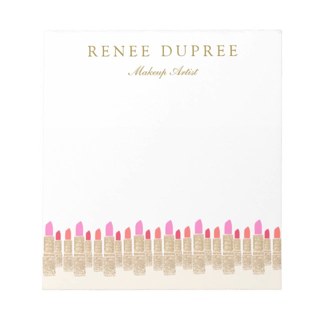 Gold Sequin Lipstick Makeup Artist Beauty Salon Notepad (Front)
