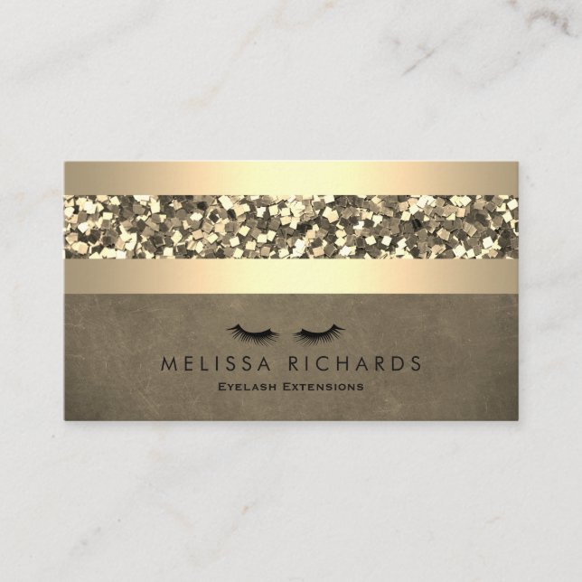 Gold & Sequin Makeup Artist Eyelash Extensions Business Card (Front)