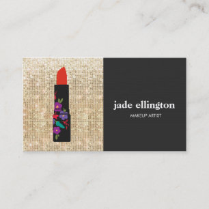 Gold Sequin Makeup Artist Floral Lipstick Beauty Business Card