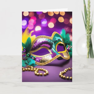 Gold Sequin Mardi Gras Mask Birthday Card