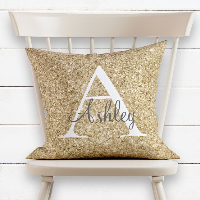 Gold Sequin Sparkle Monogram Name Cushion (Creator Uploaded)