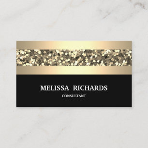 Gold Sequin Striped Modern Stylish Black Business Card