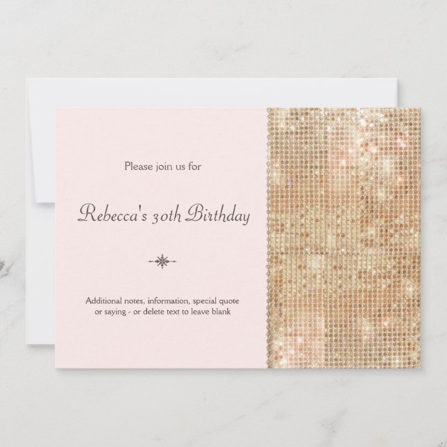 Gold Sequins 30th Birthday Blush Pink Invitation (Front)