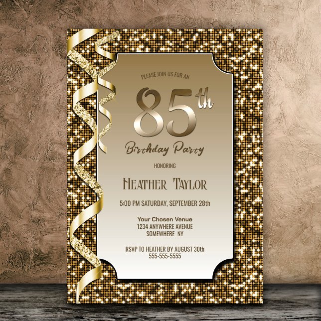 Gold Sequins 85th Birthday Party Invitation (Creator Uploaded)