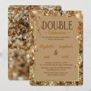 Gold Sequins Adult double Joint Birthday Party Invitation