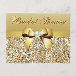 Gold Sequins, Bow & Diamond Bridal Shower Invitation