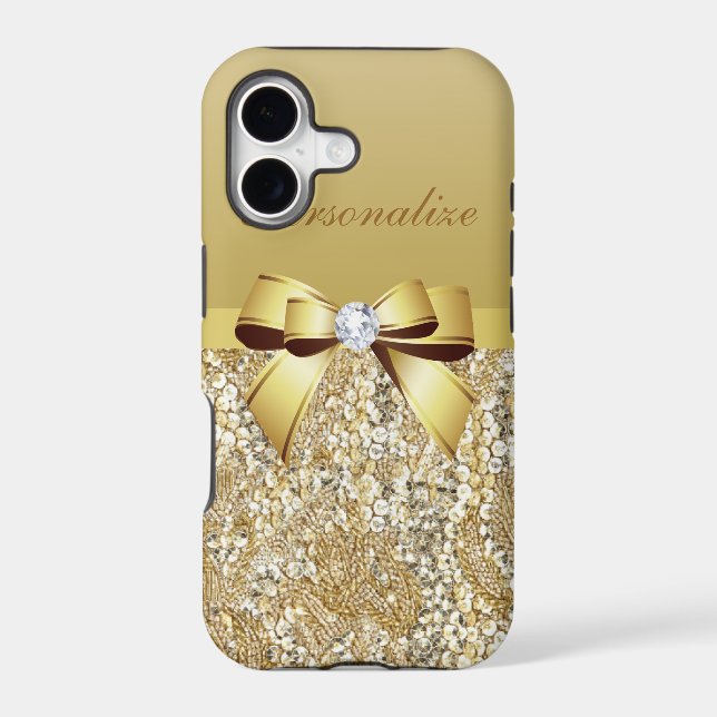 Gold Sequins, Bow & Diamond Personalised (Back)
