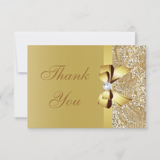 Gold Sequins, Bow & Diamond Thank You Wedding (Front)