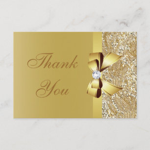 Gold Sequins, Bow & Diamond Thank You Wedding Card