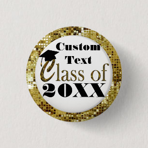 Gold Sequins Class Of 20XX Graduation Button