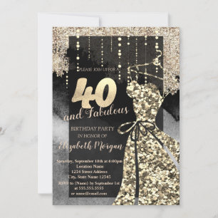 Gold Sequins Dress 40th Birthday Party Invitation
