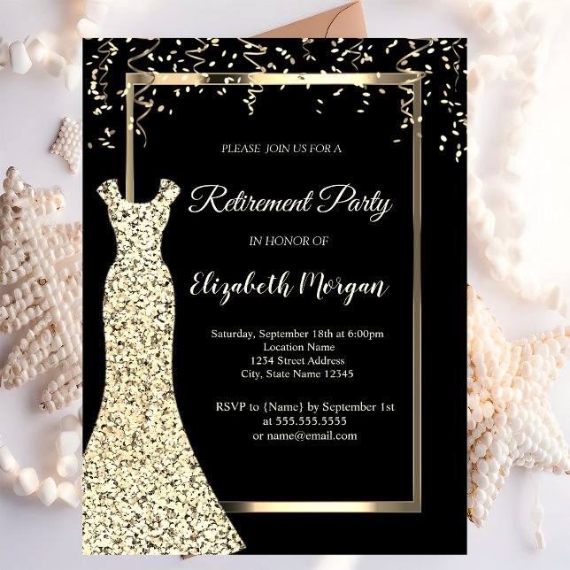 Gold Sequins Dress Black Retirement Party Invitation (Creator Uploaded)