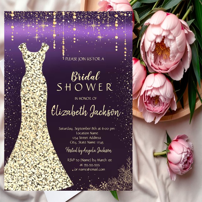 Gold Sequins Dress,Confetti Purple Bridal Shower Invitation (Creator Uploaded)