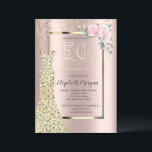 Gold Sequins Dress,Flower Rose Gold 50th Birthday  Invitation<br><div class="desc">Gold sequins dress,  flowers and confetti on rose gold background.</div>