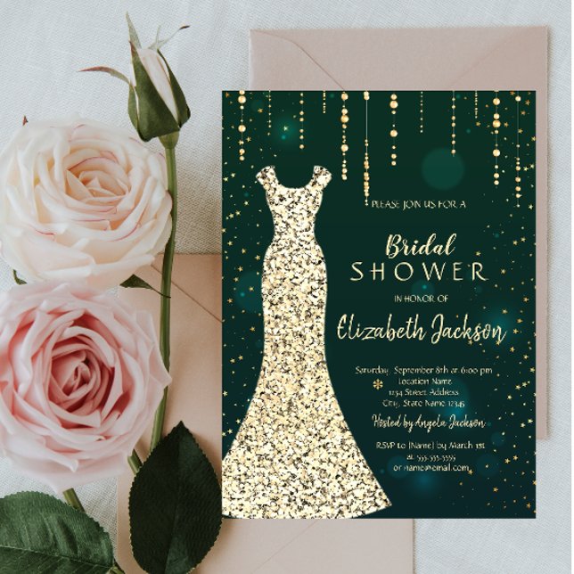 Gold Sequins Dress,Green Bridal Shower Invitation (Creator Uploaded)