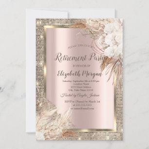 Gold Sequins Frame,Rose Gold Boho FloweRetirement  Invitation