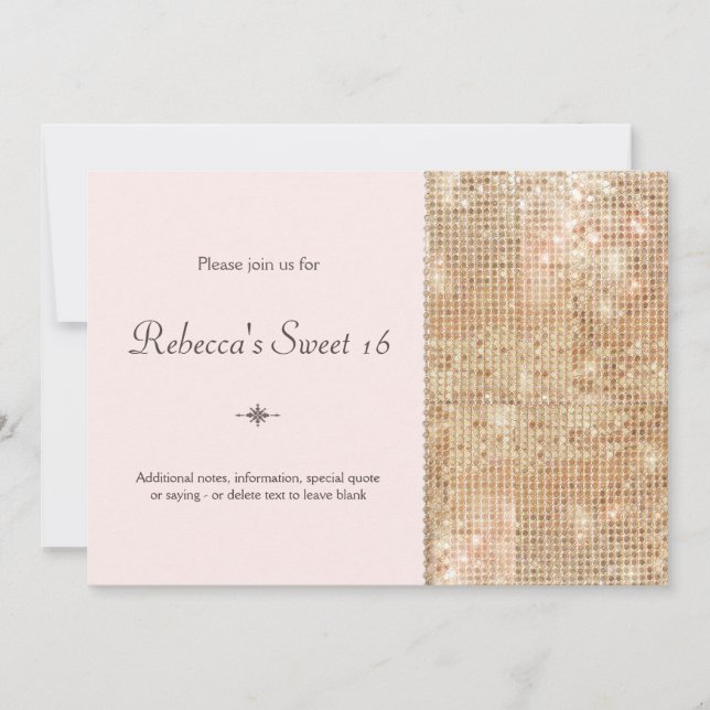Gold Sequins Sweet 16 Blush Pink Invitation (Front)