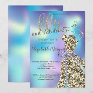 Gold SequinsDress,Holographic 50th Birthday Party Invitation