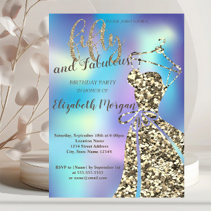 Gold SequinsDress,Holographic 50th Birthday Party Invitation