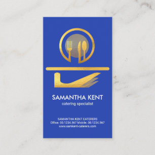 Gold Serving Dish Cutlery Bright Blue Butler Business Card