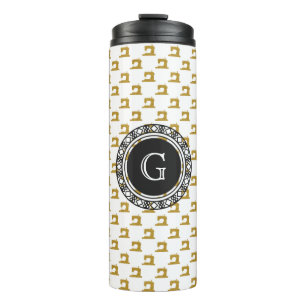 Gold Sewing Machine Pattern w/ Monogram • Crafts Thermal Tumbler