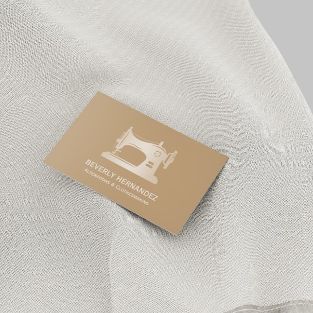 Gold Sewing Machine Seamstress Beige Business Card (Creator Uploaded)