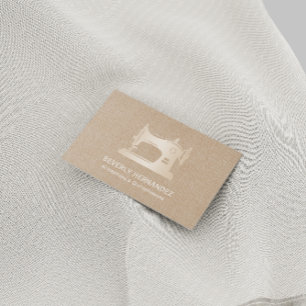 Gold Sewing Machine Seamstress Beige Linen  Business Card