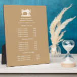 Gold Sewing Machine Seamstress Beige pricing Plaque<br><div class="desc">Understated design displays your services, price list or business information beneath an illustration of a vintage sewing machin in faux gold over a beige background and your name or business name. Includes three customisable headings and body text fields. To adjust layout, enter your text and then use the Customise function...</div>