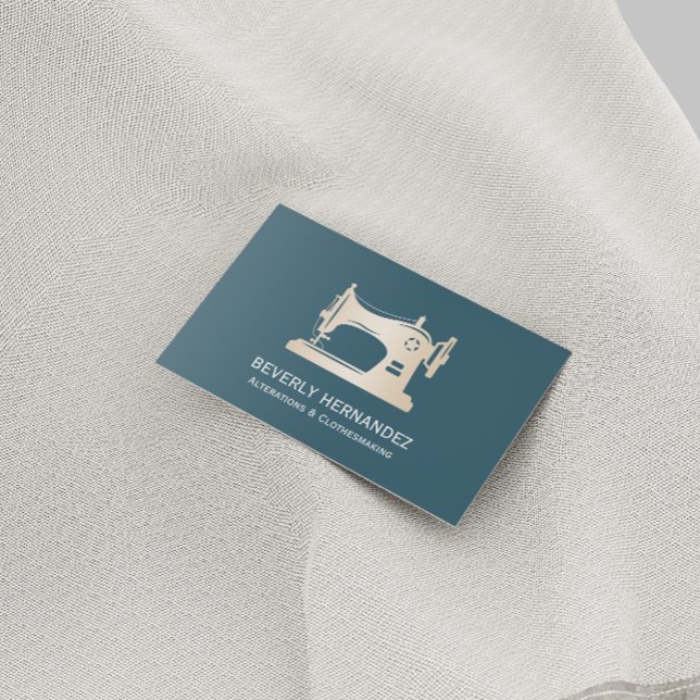 Gold Sewing Machine Seamstress Teal Business Card (Creator Uploaded)