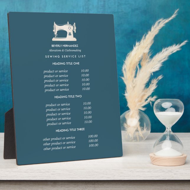 Gold Sewing Machine Seamstress Teal pricing  Plaque (Side)