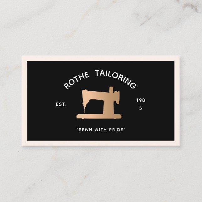 Gold Sewing Machine Tailor or  Seamstress Black Business Card (Front)