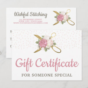 Gold Sewing Scissors Floral Gift Certificate Card