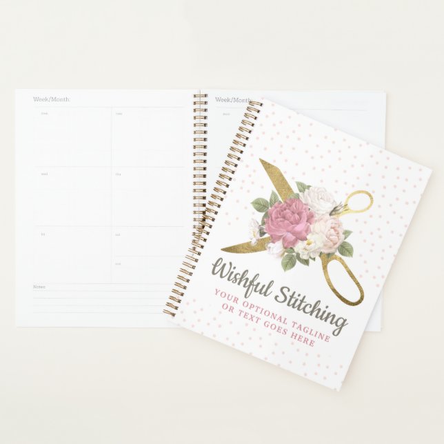 Gold Sewing Scissors & Shabby Chic Floral Roses Planner (Display)