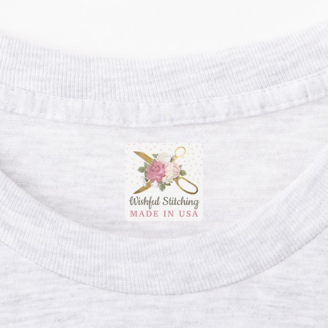 Gold Sewing Scissors Shabby Floral Custom Clothing (Affixed)