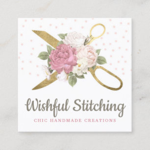 Gold Sewing Scissors Shabby Floral Social Media Square Business Card