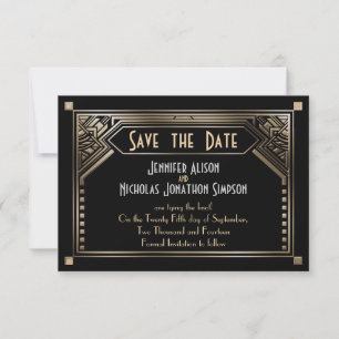 Gold Shaded Gatsby Art Deco Wedding Save the Date