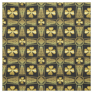 Gold Shamrock/Celtic cross/braided knot design Fabric