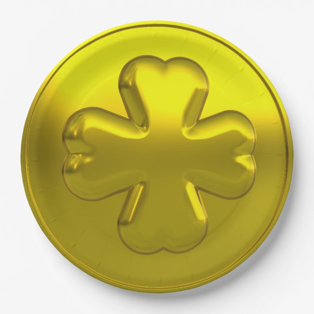 Gold Shamrock Coin Luxury for St. Patrick’s Day Paper Plate (Front)