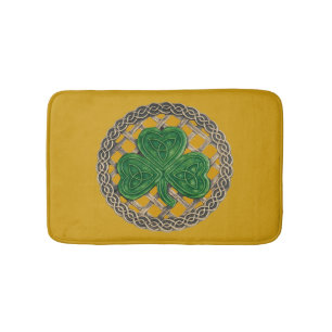 Gold Shamrock On Celtic Knots Bath Mat
