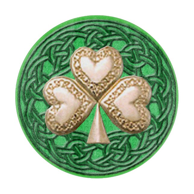 Gold Shamrock On Celtic Knots Cutting Board (Front)