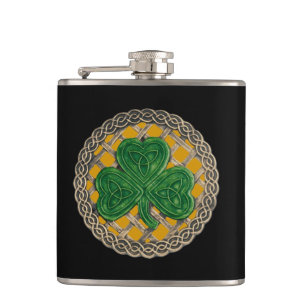 Gold Shamrock On Celtic Knots Flask