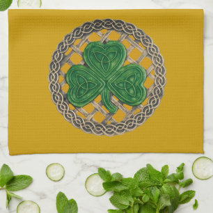 Gold Shamrock On Celtic Knots Kitchen Towel