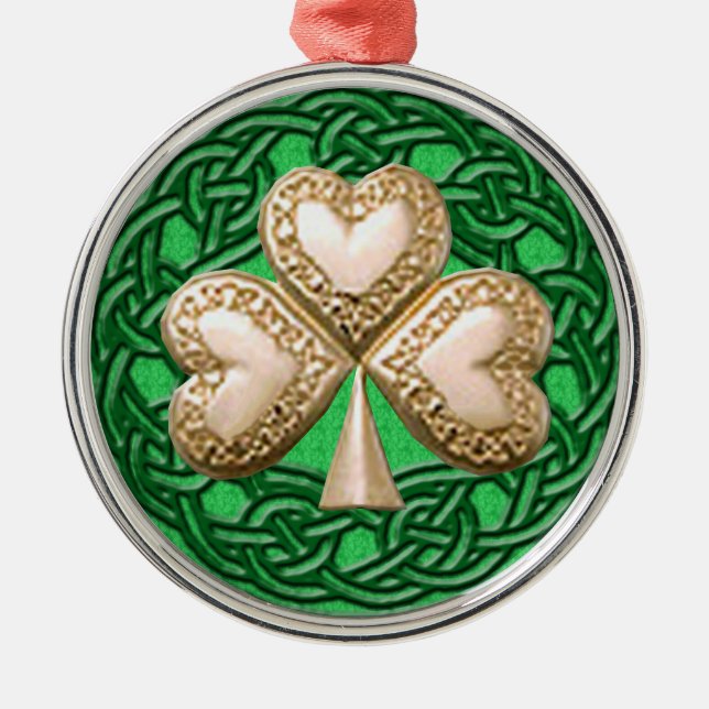Gold Shamrock On Celtic Knots Ornament (Front)