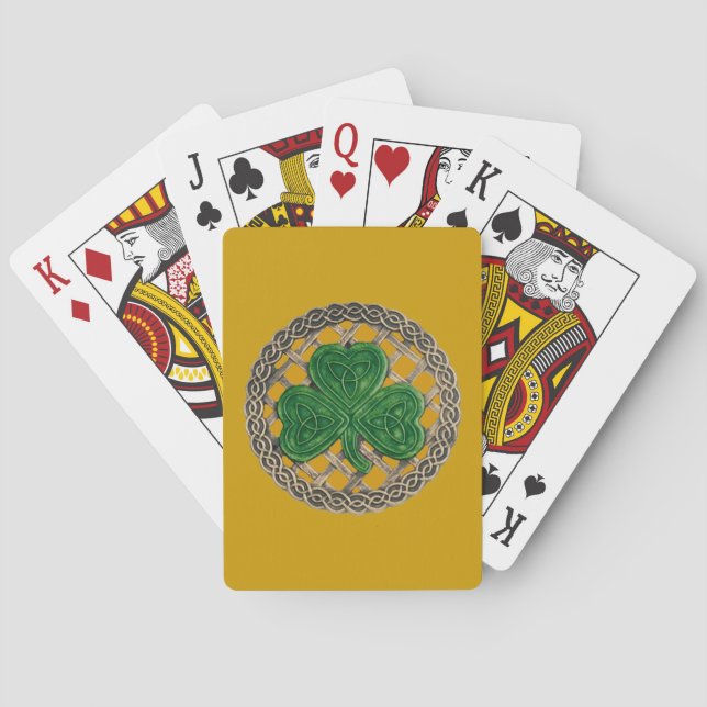 Gold Shamrock On Celtic Knots Playing Cards (Back)