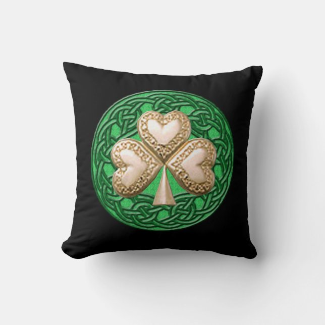 Gold Shamrock On Celtic Knots Reversible Pillow (Front)