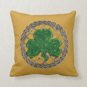 Gold Shamrock On Celtic Knots Reversible Pillow